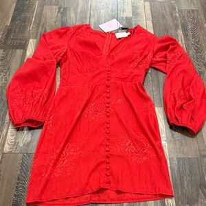 Hello Molly Vibrant Red Dress with Button Accents